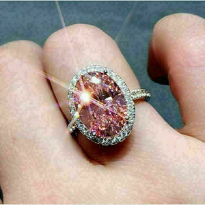 Anello con design ovale rosa, anello da dito elegante per donna - Product Image 3