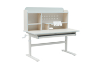 Ensemble complet de bureau et chaise ergonomiques pour enfants, réglage de la hauteur par manivelle en bois, panneau à trous, étagère, plateau inclinable pour dessin