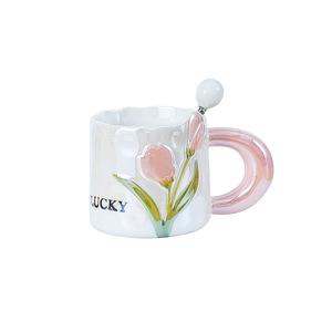 Cangkir sarapan lucu wanita tingkat penampilan tinggi cangkir keramik tulip rumah grosir cangkir kopi pasangan kreatif - Product Image 1