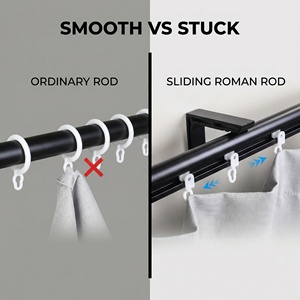 FEIYANG Nouveau style Ensemble de tringle <span class=keywords><strong>à</strong></span> rideau coulissante noire avec anneaux pour la maison et le bureau, en aluminium - Product Image 5