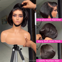 Pixie Cut Lace Front Perruques Cheveux Humains 13x4 Lace Front Perruques Cheveux Humains Court Bob Perruque Highlight Couleur Droite Lace Front pour les Femmes