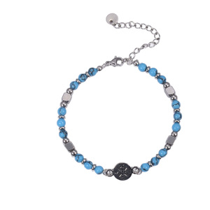 Turquoise Stainless Steel <b>Beaded</b> <b>Bracelet</b> With Compass Charm Adjustable Graduation Gift Jewelry - Product Image 4