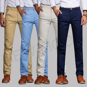 Men's Straight Cotton Casual <b>Pants</b> Youth Fashion Slim Fit Solid Color Men's Trousers - Product Image 4
