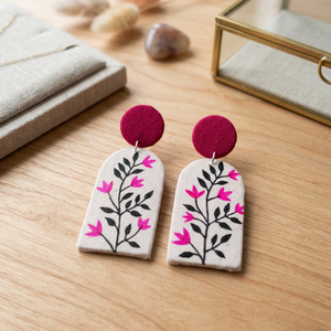 Boucles d'oreilles pendantes en toile florale rose vintage pour femmes, style bohème, avec cercle rouge - Product Image 4
