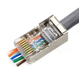 כבל 1.3mm 1.5mm תקע Cat5e Rg45 מתכת 8 פינים מחיר Ethernet rj 45 מחבר לעבור דרך rj45 מחבר cat6 utp