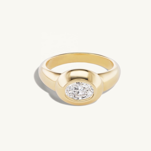 LYBURCHI Brass Alloy 14K/18K Gold Plated Bezel Set CZ Solitaire Ring Oval Cushion Statement Ring Fashion Jewelry for Women