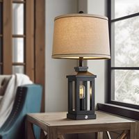 Lampe de table rétro noire de ferme Veilleuse de chevet à commande tactile Lampe en tissu vintage avec ports USB C + A et 2 sources lumineuses OEM