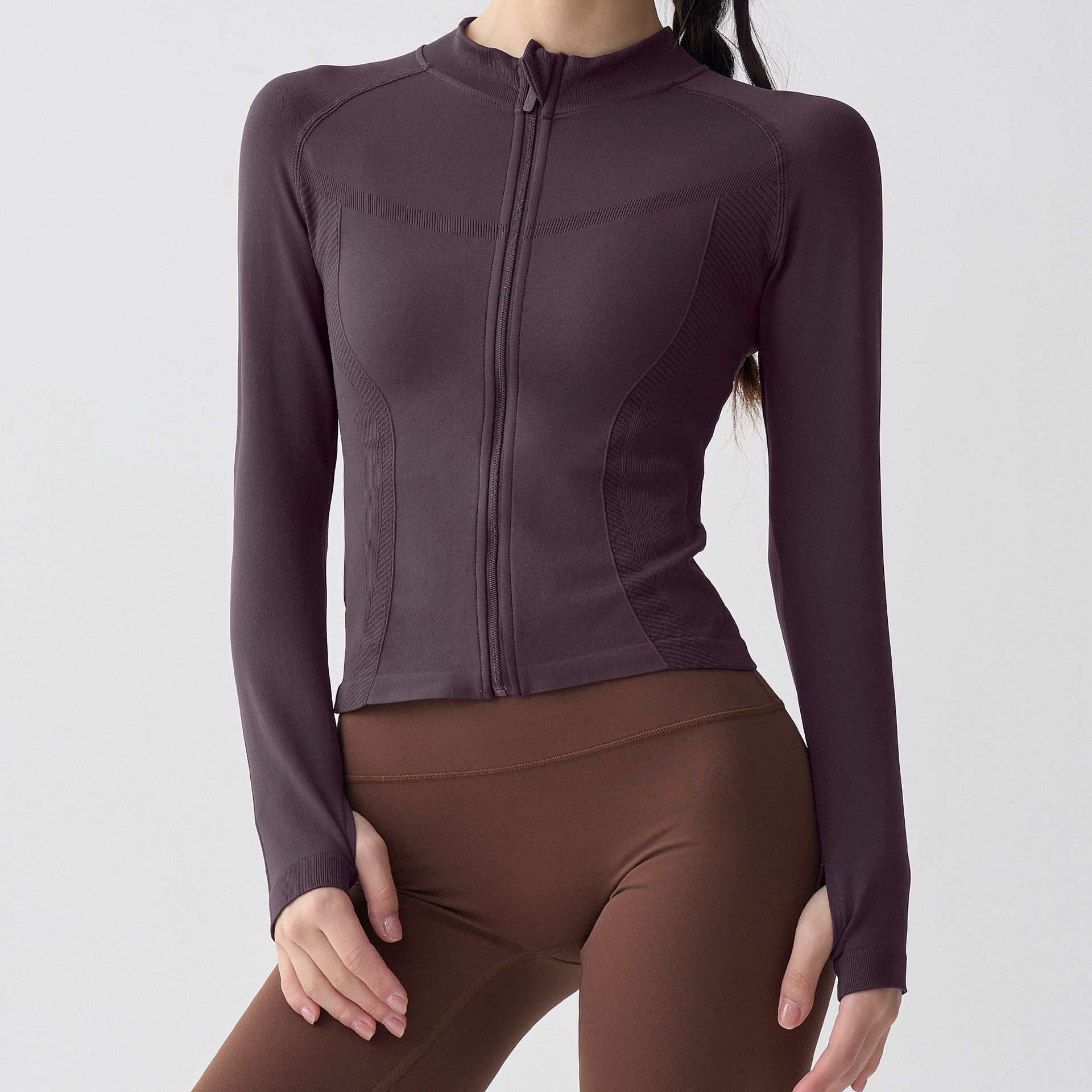 Women's Yoga Jacket Stand Collar Slim Fit Sports Top Cycling Zipper Long Sleeve Quick Dry Running Training