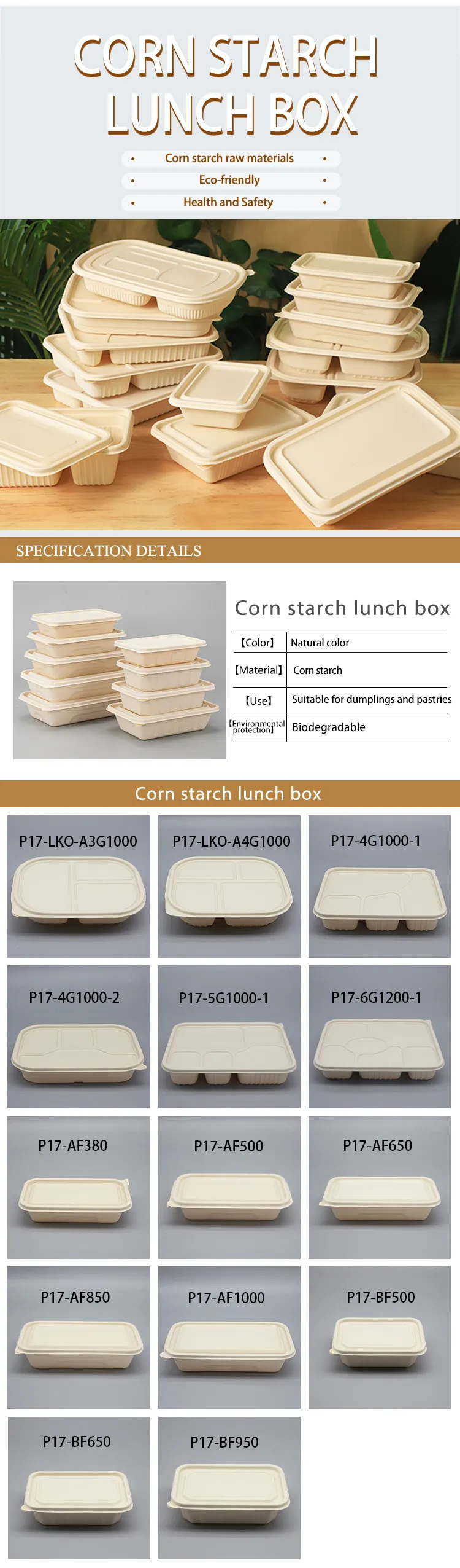 LOKYO 3 caja ambiental biodegradable de la comida del almuerzo del almidón de maíz de 4 5 del compartimiento envases de la caja de embalaje