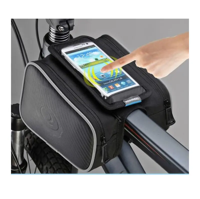 Bolsa de haz frontal equipo de ciclismo al aire libre bolsa de tubo superior de bicicleta de montaña bolsa de teléfono móvil de pantalla táctil de doble cara impermeable