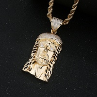 Colgante de Cabeza de Jesús de Latón Chapado en Oro de 14K Personalizado, Estilo Hip Hop, Directo de Fábrica, con Circonitas Cúbicas (CZ) Heladas, Dijes para Collar de Jesús