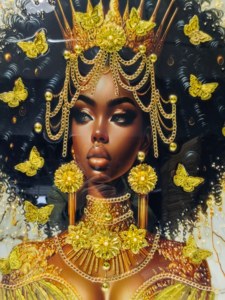 Pintura Moderna <span class=keywords><strong>de</strong></span> Lujo con Retrato <span class=keywords><strong>de</strong></span> Mujer Afroamericana, Lienzo, Cristal, Porcelana, Marco <span class=keywords><strong>de</strong></span> Metal Dorado, Arte <span class=keywords><strong>de</strong></span> Pared Hecho a Mano Ecológico - Product Image 5