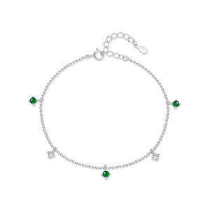 S925 Silver Chain <b>Bracelet</b> With Green Crystal And Diamond Star Charms Minimalist Everyday Wear Women's Jewelry - Product Image 1