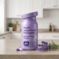 Bouteille personnalisée en aluminium pour compléments alimentaires, 30, 60, 90 capsules, qualité alimentaire, certifiée FDA, avec bouchon à vis, conteneur de stockage de vitamines, vente en gros