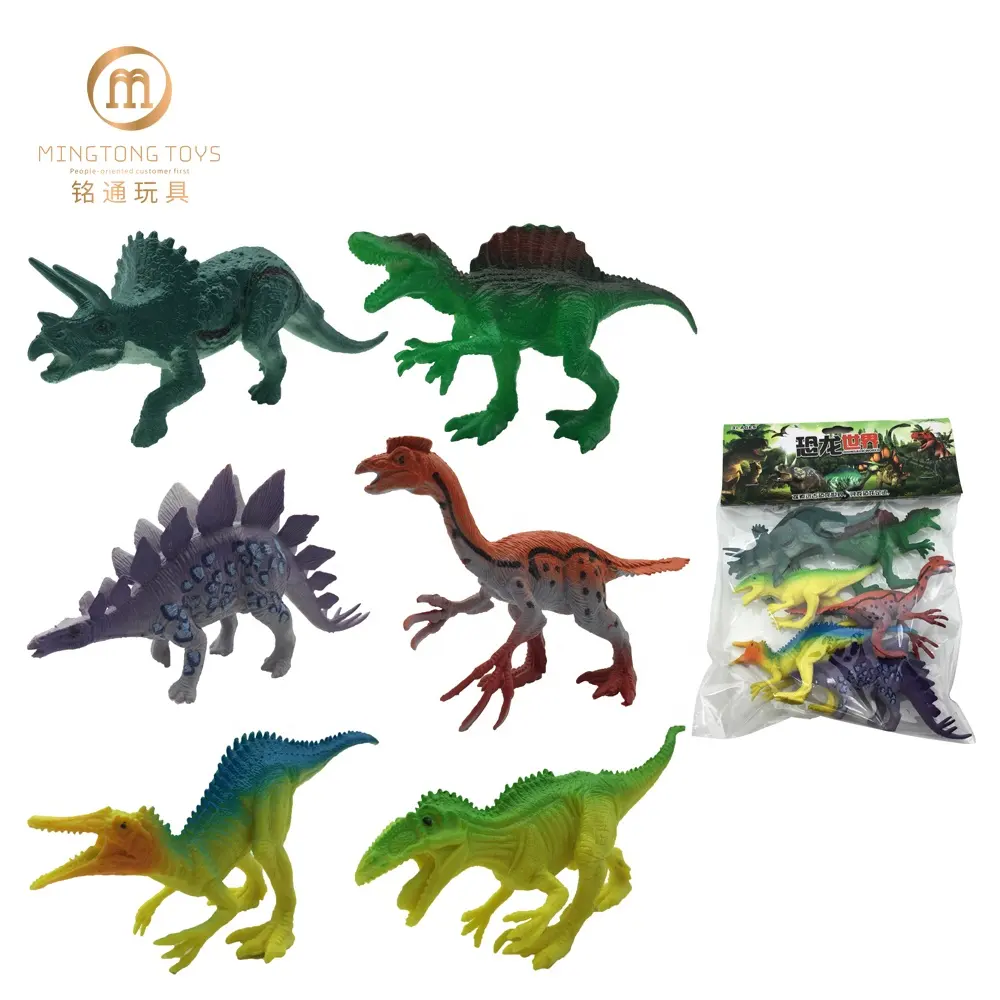 البلاستيك عالم الحيوان مجموعة 6 قطعة لكل كيس مشرق الملونة رخيصة 7 بوصة ديناصور مجموعة