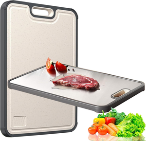 Double-Sided 304 Stainless Steel Cutting Board 13.78 X 9.84 Inch Large Kitchen Fruit Chopping Board Wheat Straw Square - Product Image 1