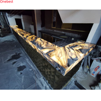 Comptoir de bar en mosaïque de pierre Onyx en forme de L lumière LED Villa House Cocktail Bar Furniture