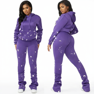 Chándal de lana pesado de alta calidad para mujer, jersey con estampado de logotipo personalizado, conjunto de joggers con capucha, Invierno transpirable - Product Image 1