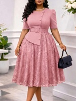 Robe d'été J637 pour femmes, élégante et décontractée, avec dentelle, manches mi-longues, patchwork, robes de travail pour femmes, robes de bureau
