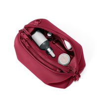 Nouvelle conception 2026 – Trousse de toilette en néoprène grande capacité, portable, avec fermeture éclair, couleur rouge clair personnalisée et lettres