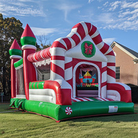 Château gonflable sur le thème de Noël, fête de maison de rebond d'homme en pain d'épice avec toboggan, souffleur envoyé pour les enfants personnaliser unisexe 1 pièce