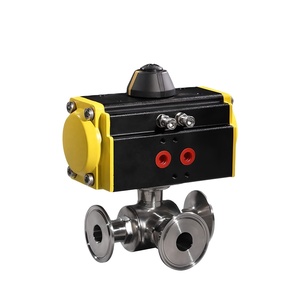 DELCO Food Grade Sanitary Pneumatic Actuated Three Ways Tri <b>Clamp</b> Stainless Steel Ball DK66-3WS Tri <b>Clamp</b> Pneumatic Ball - Product Image 3