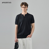 T-shirt décontracté uni en maille de haute qualité pour homme APO, col en V, 290g, doux, respirant, coupe régulière, épaules tombantes