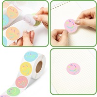 500 autocollants holographiques ronds en forme de visage souriant de dessin animé, rouleau de 1 pouce, imperméables, pour emballage cadeau, autocollants de remerciement