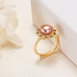 Wholesale 18K Plated Semi-Circular Freshwater <b>Pearl</b> and Zircon <b>Rings</b> Zhuji Jewelry Stall Supply for Women - Product Image 4