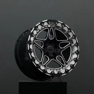 Jante en alliage tout-terrain simulée Beadlock, face usinée noire, 5 branches forgées, pour <span class=keywords><strong>4x4</strong></span>, SUV, <span class=keywords><strong>Jeep</strong></span>, Ford F150, Land Cruiser, Tank 300 - Product Image 1