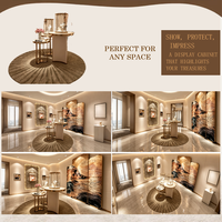 Vitrine de présentation de bijoux en verre rond, design moderne, avec support métallique, éclairage LED, niche murale, sur mesure