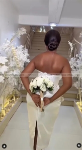 Vestidos de Novia con Flores, sin Tirantes, Estilo Corsé, Largo a la Rodilla, Rectos, para Jardín, África, Cortos, Civiles, Personalizados - Product Image 4