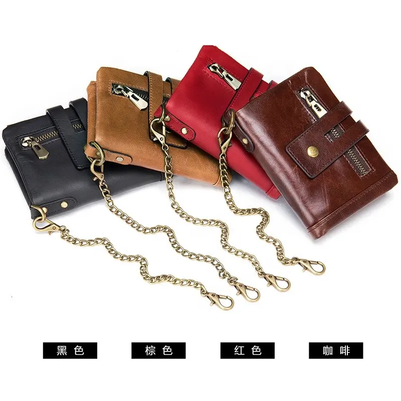 2022 new customize logo Genuine Leather men's leather wallet large-capacity buckle retro zipper coin purse anti-theft clutch