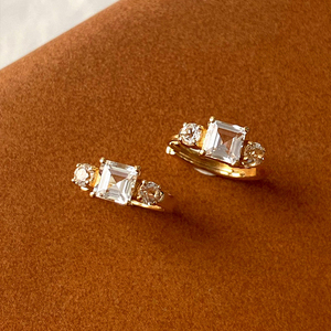 CANNER Boucles d'oreilles créoles en argent sterling S925 plaqué or 18 carats avec grand zircon carré blanc, géométriques classiques, pour femmes, vente en gros - Product Image 5