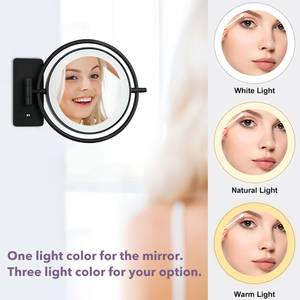 Miroir de salle de bain intelligent à LED rond en acier inoxydable noir pour le maquillage, avec éclairage - Product Image 2