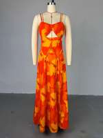 Robe longue d'été pour femme, imprimée, à découpes, à bretelles smockées, grande taille, S-2XL