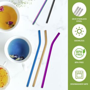 Tumbler Drinking Straws Silicone Tip Cleaning Brush Long Reusable Bent Stainless Steel Eco-Friendly Custom Logo <b>Bar</b> Accessories - Product Image 4
