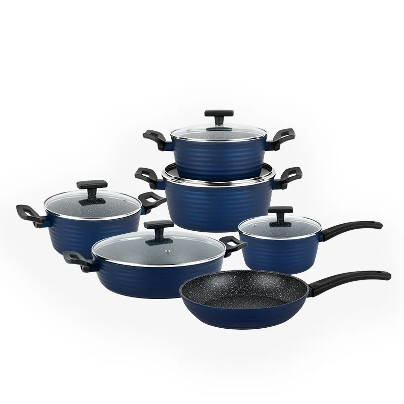 Zhongheng Oem Oceaangolf Serie Gesmeed Aluminium Kookgerei Non-Stick Kookgerei Set Inductiebasisgat Bodem