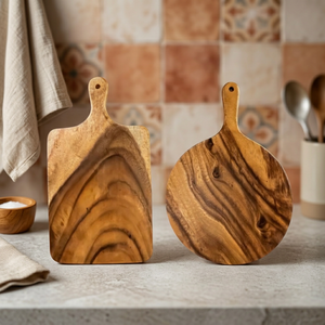 Planche à découper en acacia véritable antidérapante, plateau de service pour pizza, forme ronde ou rectangulaire, écologique, pour fournisseur de cuisine - Product Image 1