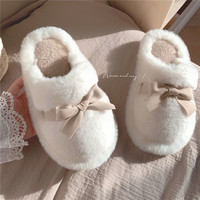 Chaussons moelleux pour femmes, mode 2024, fourrure chaude, intérieur rembourré, hiver, chaussons de maison pour femmes, nœud