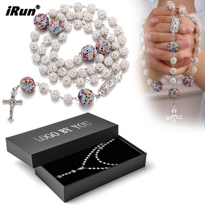 Collar de Rosario con Cuentas Multicolores y Cristales, Diseño Personalizado <span class=keywords><strong>IRun</strong></span> OEM, Cruz Católica, Joyería Cristiana, Regalo Unisex - Product Image 1