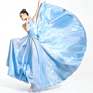 Jupe longue de danse pour femmes, <span class=keywords><strong>Tango</strong></span>, <span class=keywords><strong>Flamenco</strong></span>, Jazz, en satin brillant à grand ourlet, pour la danse moderne - Product Image 4