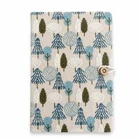 Carnet à spirales personnalisable avec couverture en tissu brodé, journal artisanal en lin, fermeture à bouton en bois, motif floral et papillon folklorique