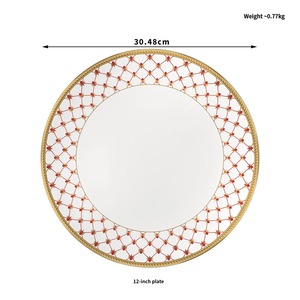 Piatto da Cena in <span class=keywords><strong>Ceramica</strong></span> Bone China Geometrico Moderno Minimalista Rosso e Oro con Bordo Dorato per Hotel, Ristoranti e Matrimoni - Product Image 3