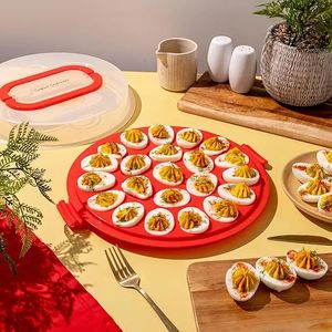 Porta uova alla diavola con coperchio e maniglie-feste di classe vassoio per uova alla diavola-contenitore portatile per 22 diavoli - Product Image 5