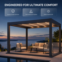 Pergola extérieure de style européen, grande, en aluminium, avec toit rigide et persiennes motorisées, taille personnalisée, pour jardin et cour.