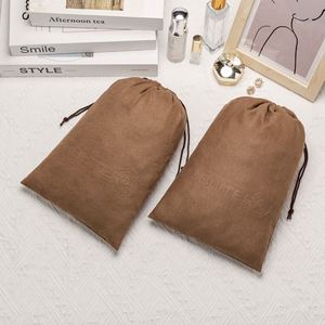 Petits sacs de rangement en velours avec cordon de serrage et rubans pour bijoux, pochettes d'emballage en daim imprimées en sérigraphie - Product Image 3