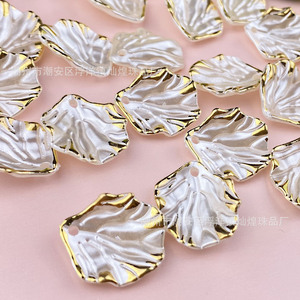 Cuentas de imitación de concha marina con borde dorado, de resina plástica perlada, accesorio para el cabello de boda, piezas para manualidades y fabricación de joyas DIY - Product Image 2