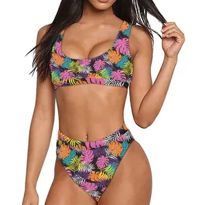 奢华泳装女性多彩夏威夷Monstera设计文胸和内裤套装比基尼最便宜价格健身泳装女性