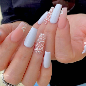 Faux ongles à presser faits à la main, brillants, longs, forme cercueil, motif zèbre, style French, longue tenue - Product Image 4